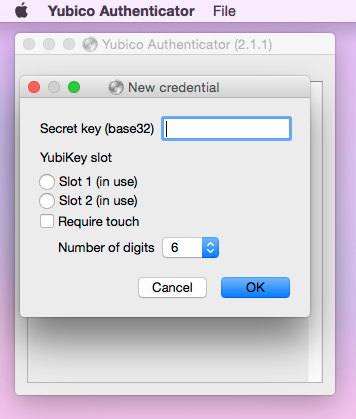 YubiKey new credential